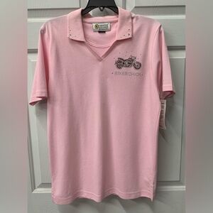 NWT Christine Alexander pink Polo Shirt  biker chick motercycle